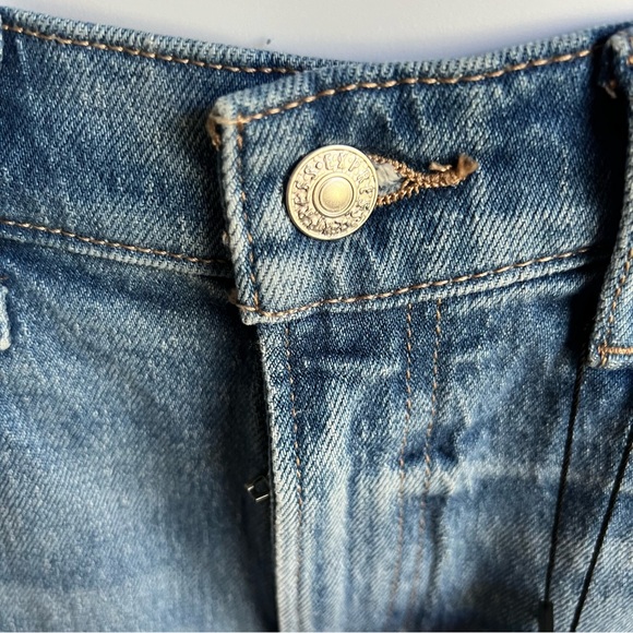 NWT EXPRESS High Waisted Medium Wash Drop Hem Straight Ankle Jeans, 4 short (4S) - Picture 5 of 14